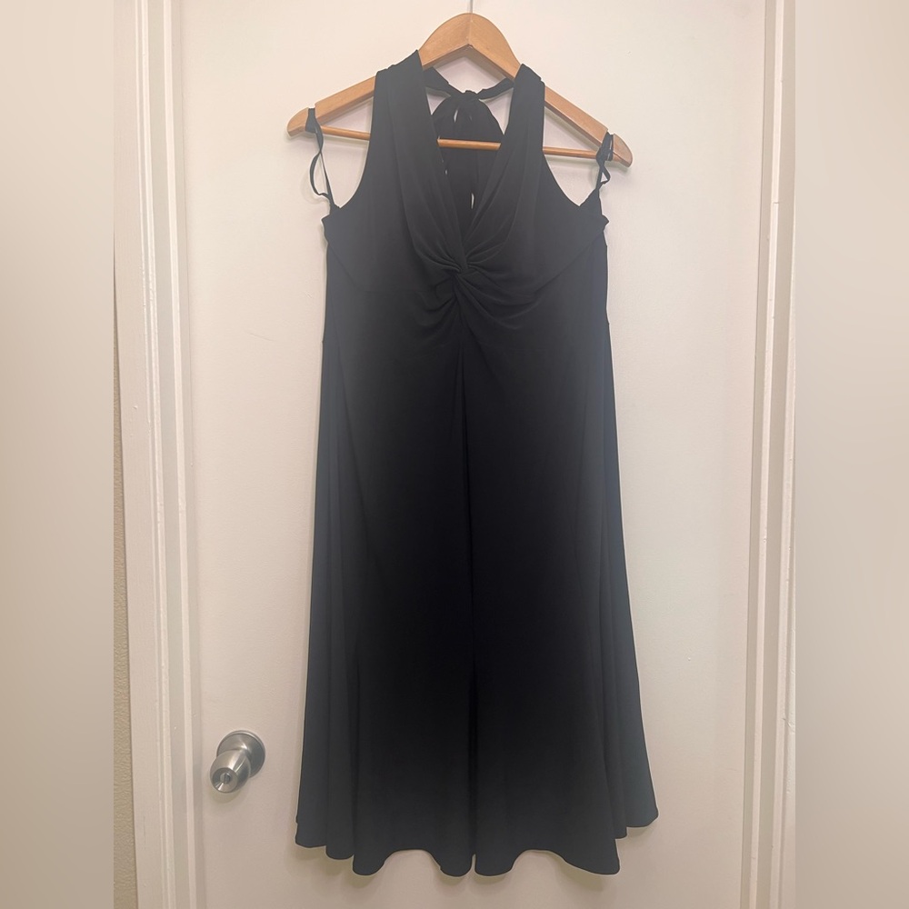 Evan Picone Black Halter Twist Front A-Line Dress Cocktail Evening Size 16